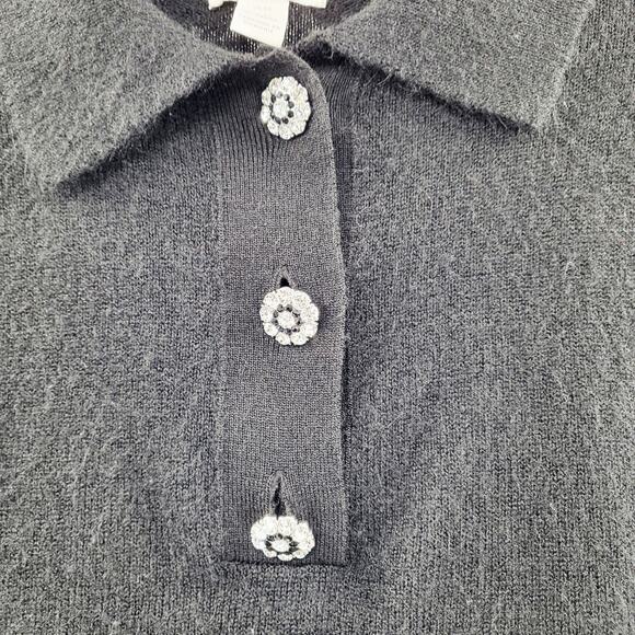H&M Black Wool Blend Rhinestone Button Embellished Collared Sweater Women's XS - Picture 3 of 8